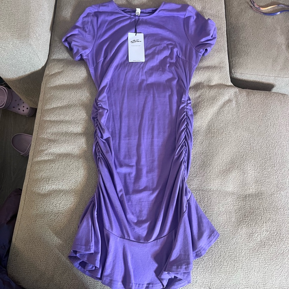 Purple short sleeve bodycon dress
